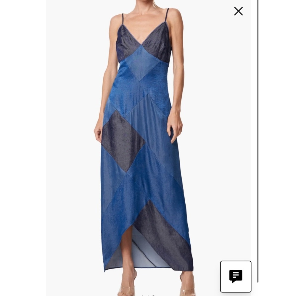 🆕 CIEBON Derica Blue Patchwork V-Neck Summer Boho Maxi Slipdress‎ L